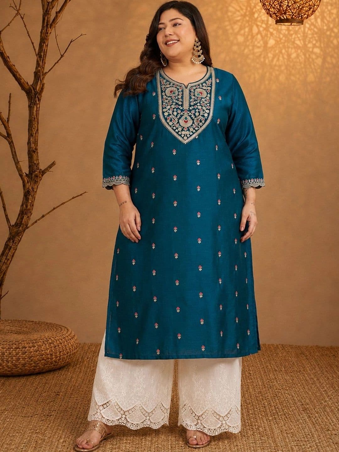 FULL BLOOM Women Ethnic Motifs Embroidered Thread Work Kurta thumbnail 2