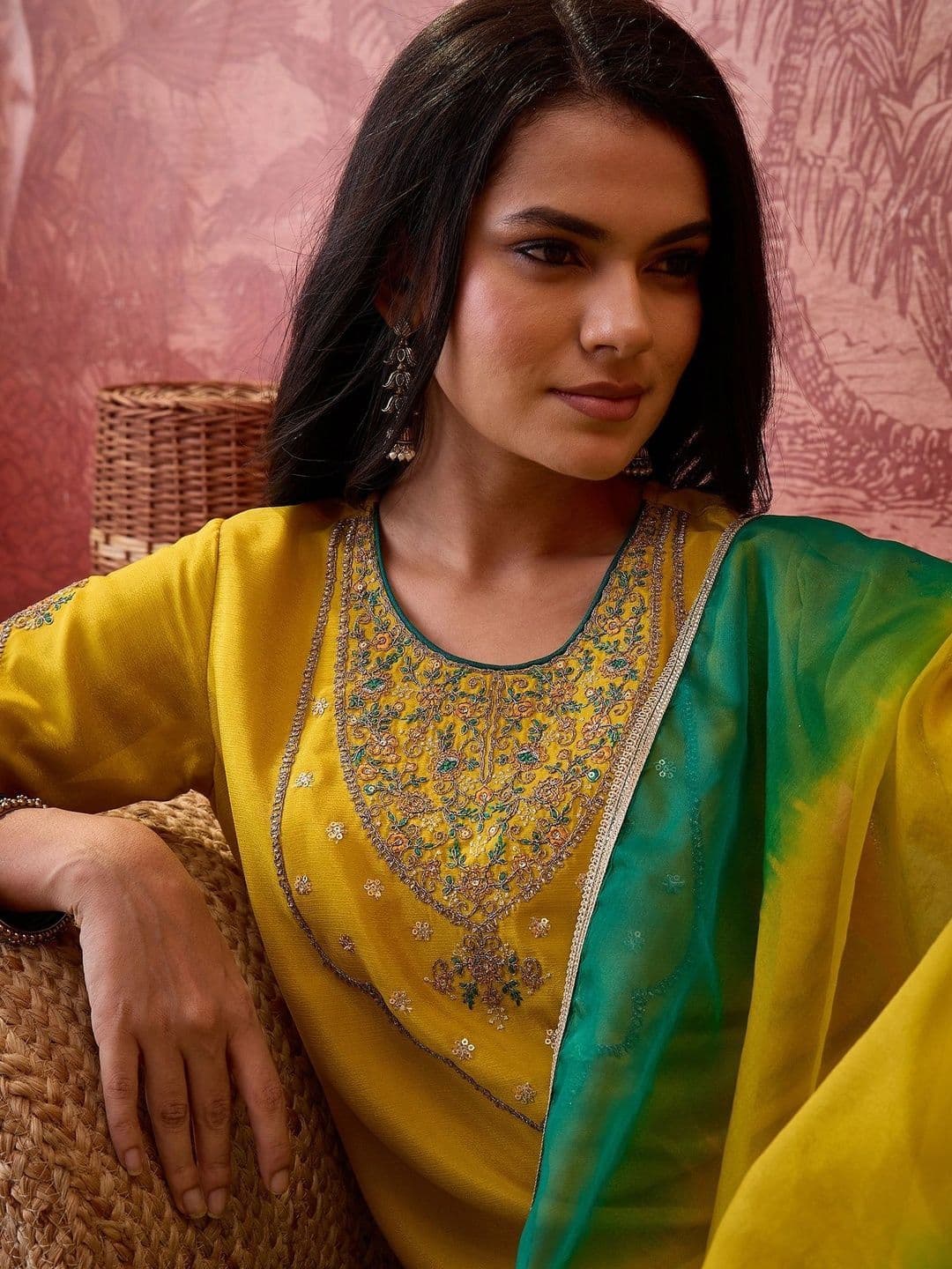 Anouk Women Ethnic Motifs Embroidered Regular Thread Work Kurta with Palazzos & With Dupatta - view 1