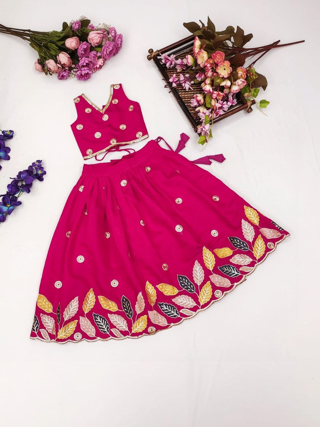 Sangria Girls Embellished Ready to Wear Lehenga & thumbnail 3