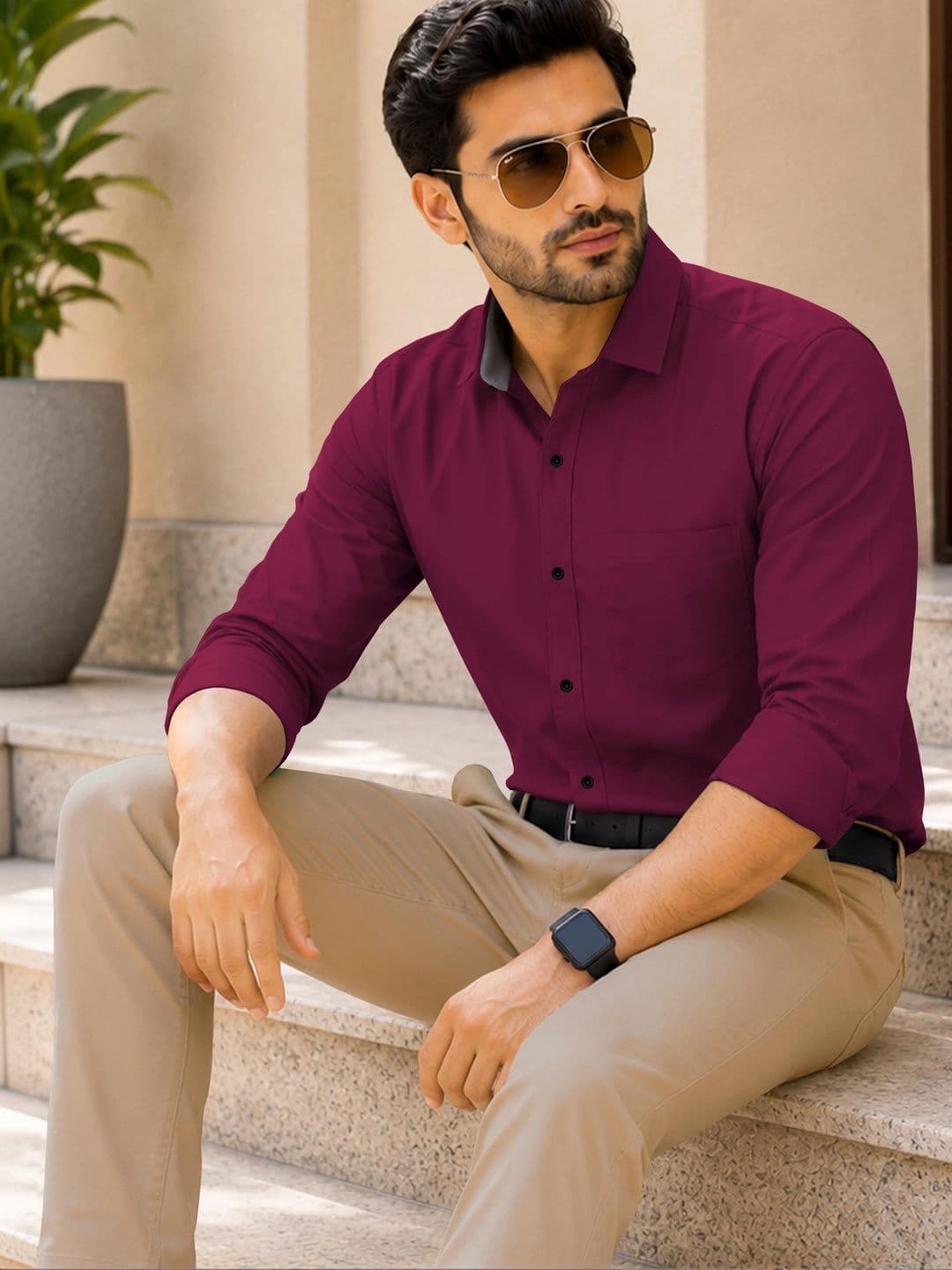 VeBNoR Men Standard Fit Spread Collar Solid Casual Shirt thumbnail 5