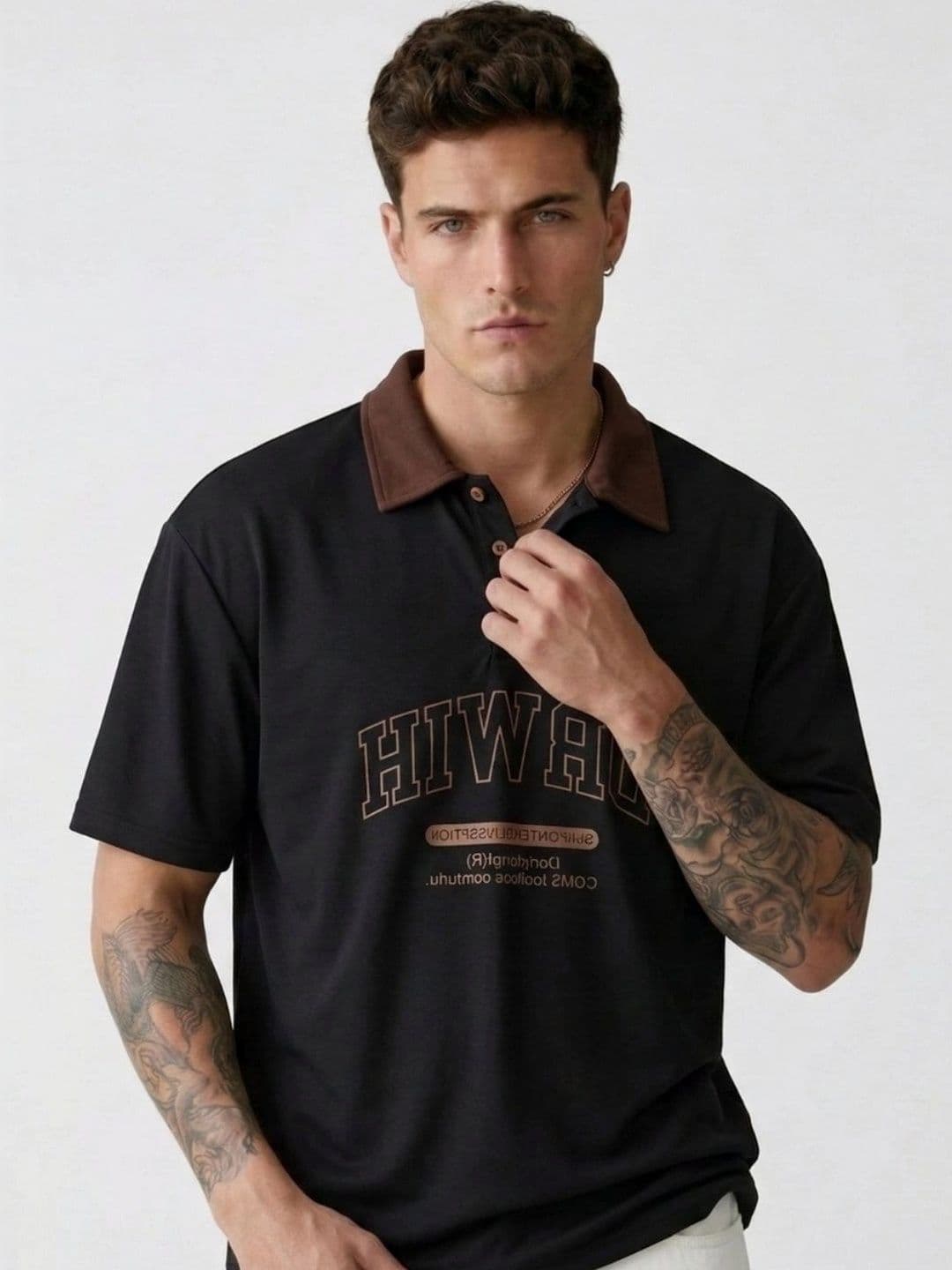 HERE&NOW Men Typography Printed Polo Collar T-shirt - view 1