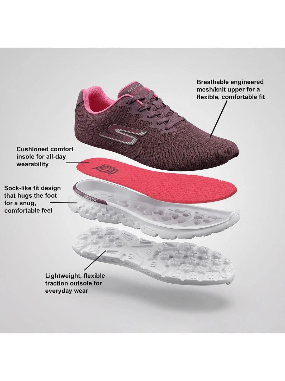 Skechers Women Red Mesh Running SOLE Non-Marking Shoes thumbnail 7