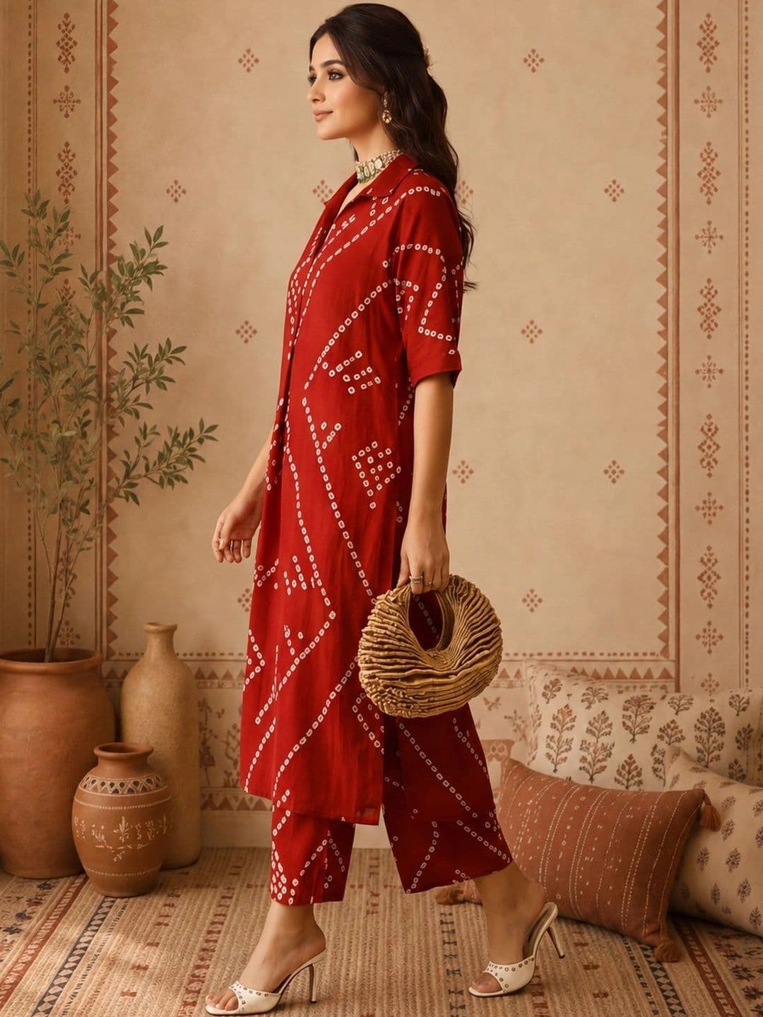 Anouk Women Printed Regular Pure Cotton Kurta with Trousers thumbnail 2