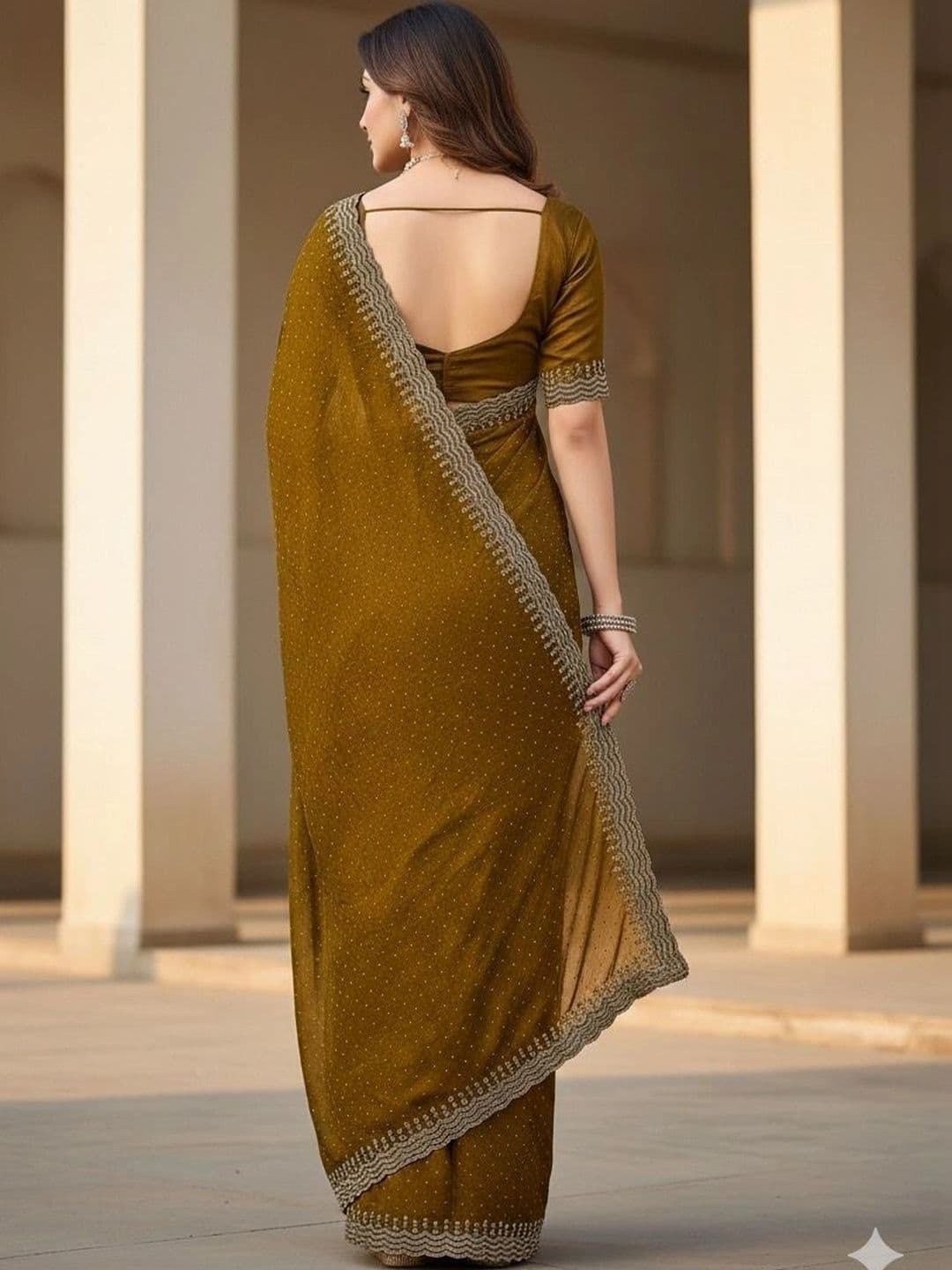 RENBRIZA Embellished Embroidered Net Saree thumbnail 5