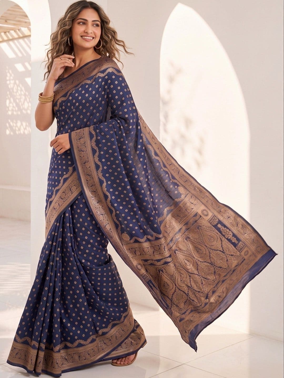 ROOP RADHIKA Woven Design Zari Silk Blend Designer Banarasi Saree thumbnail 2