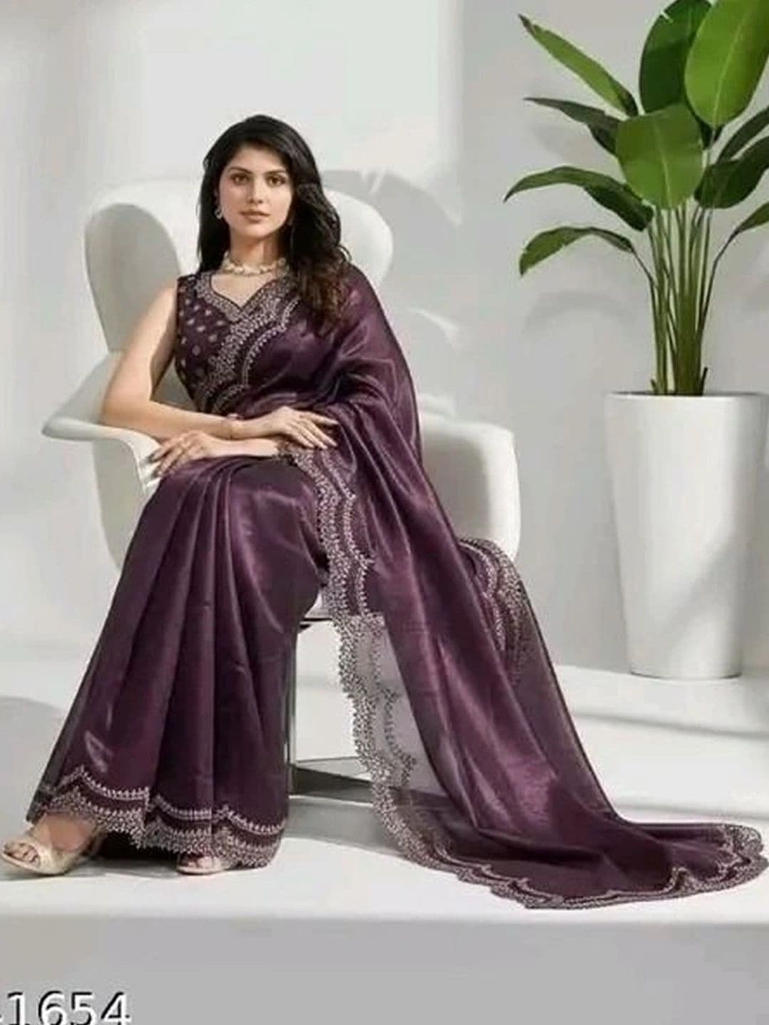 RENBRIZA Embroidered Net Saree thumbnail 3