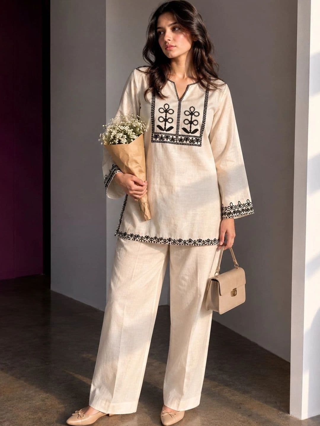 Veera Collection Women Ethnic Motifs Embroidered Regular Thread Work Kurta with Trousers - view 1