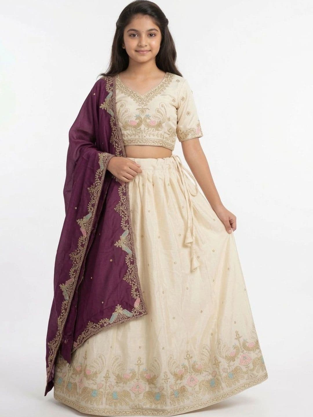 Closin Girls Embroidered Thread Work Ready to Wear Lehenga & Unstitched Blouse With Dupatta - view 1