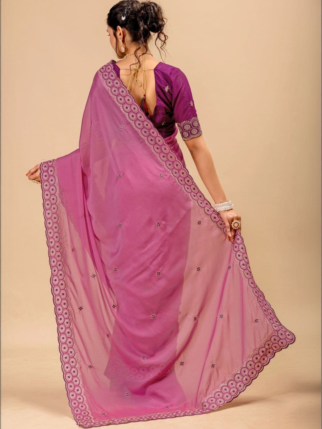 LabelVASTRA Embellished Embroidered Poly Georgette Saree thumbnail 2