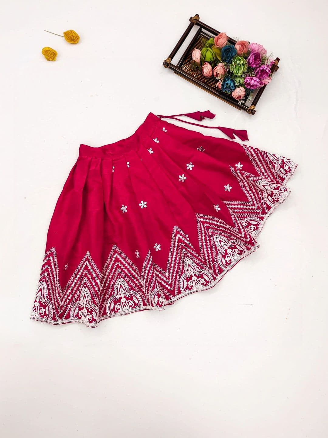 Sangria Girls Embellished Thread Work Ready to Wear Lehenga & thumbnail 3