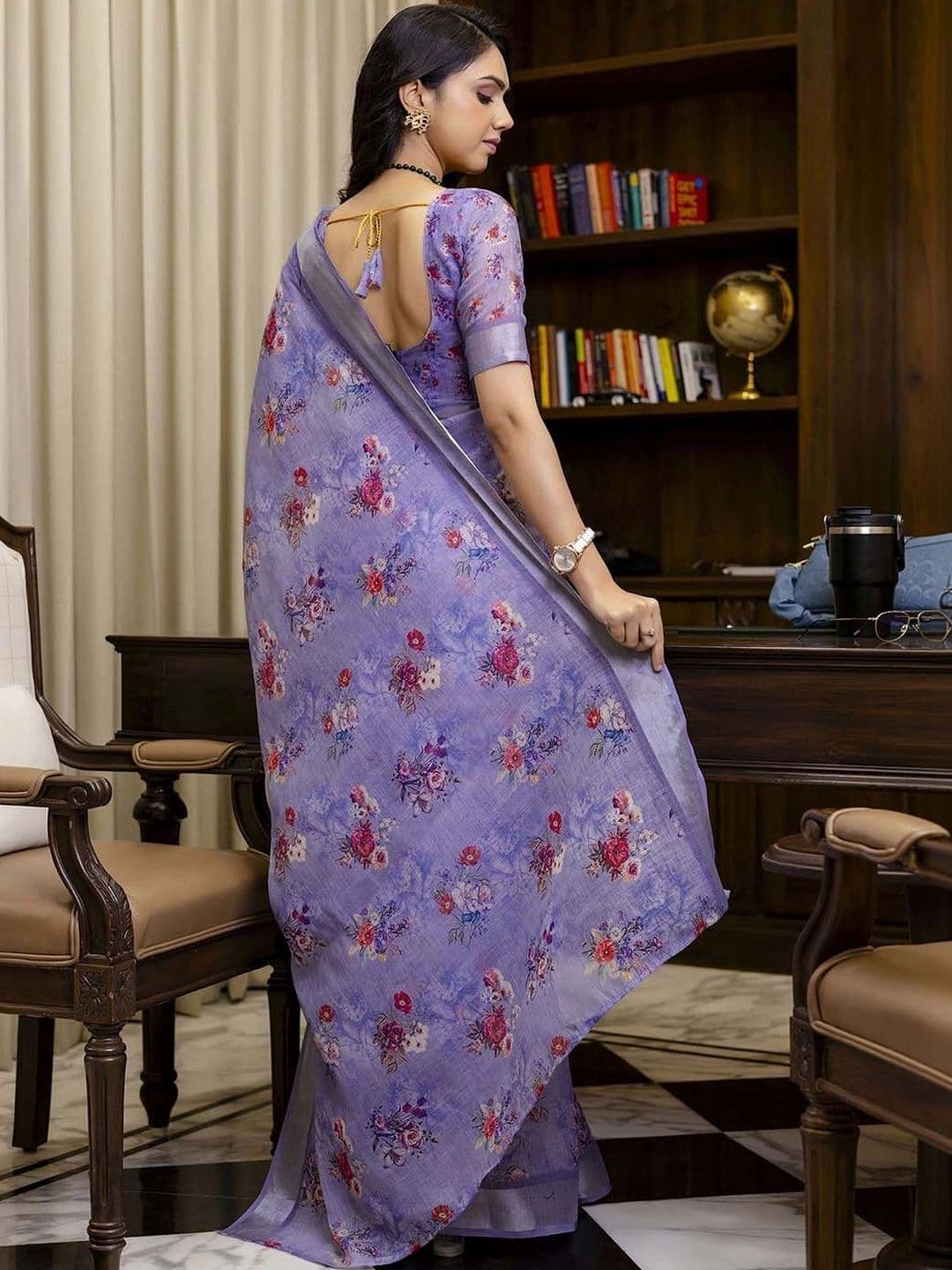 KALINI Floral Zari Pure Linen Fusion Saree thumbnail 5