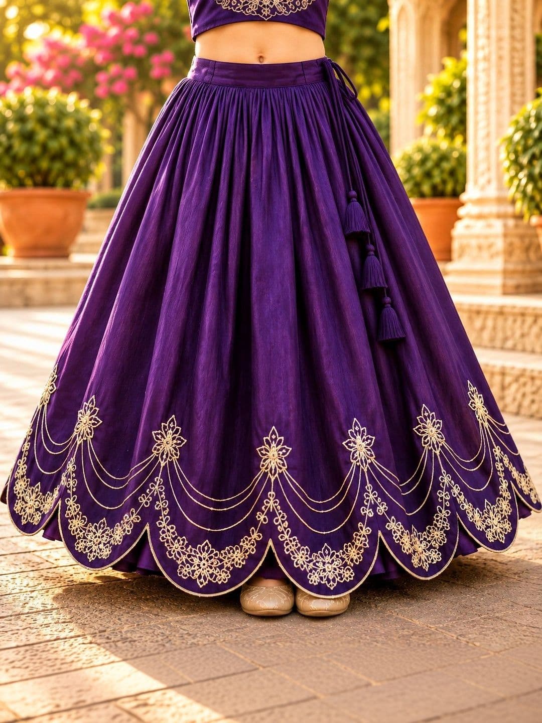 Sangria Girls Embroidered Thread Work Ready to Wear Lehenga & thumbnail 4