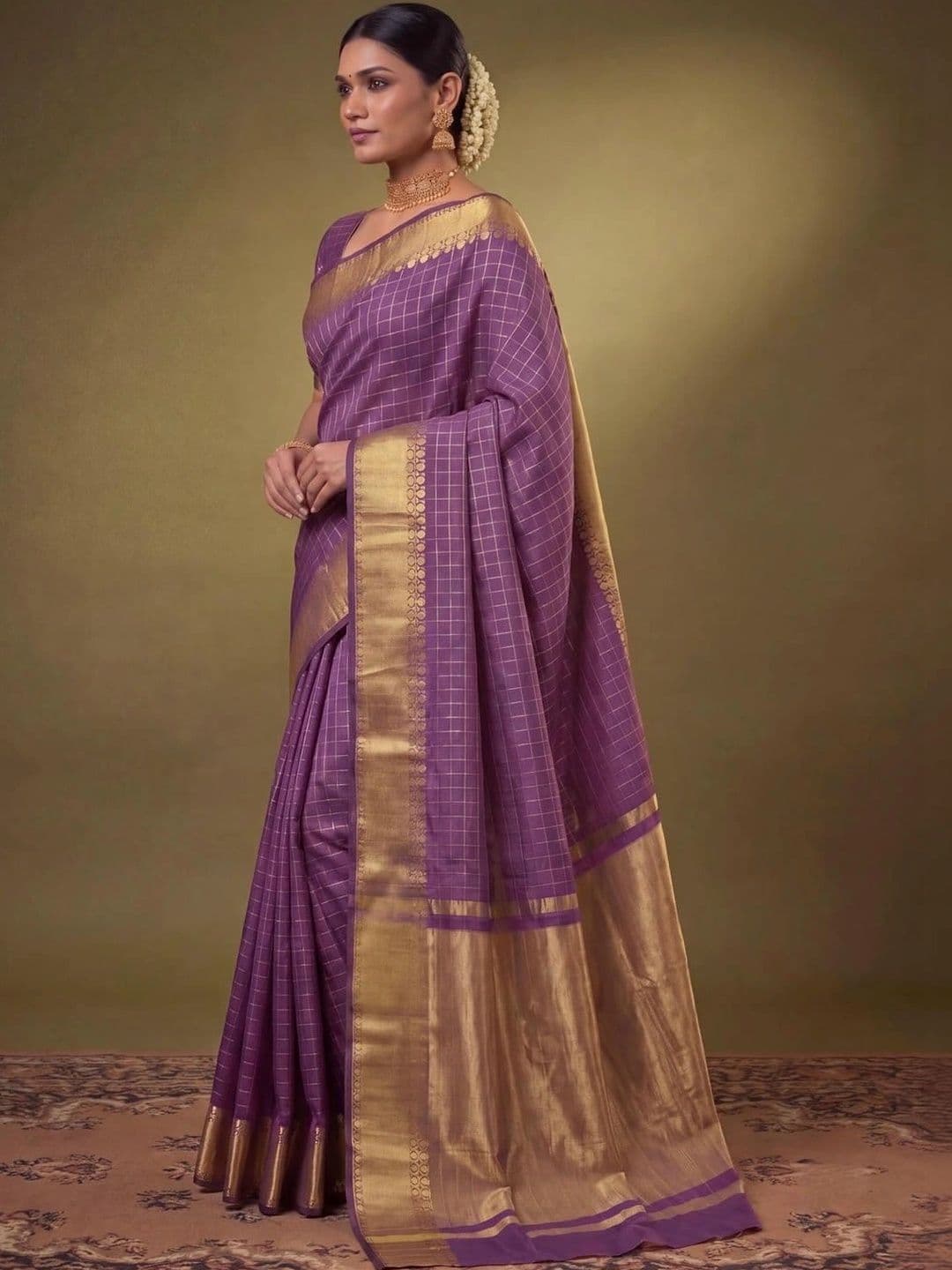 SAMANTHA Checked Zari Silk Blend Bomkai silk Saree thumbnail 7