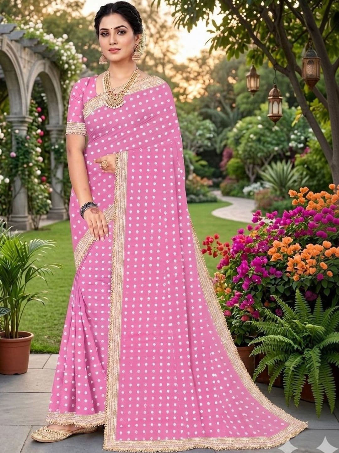 shreecre Bandhani Zari Pure Georgette Saree - view 1