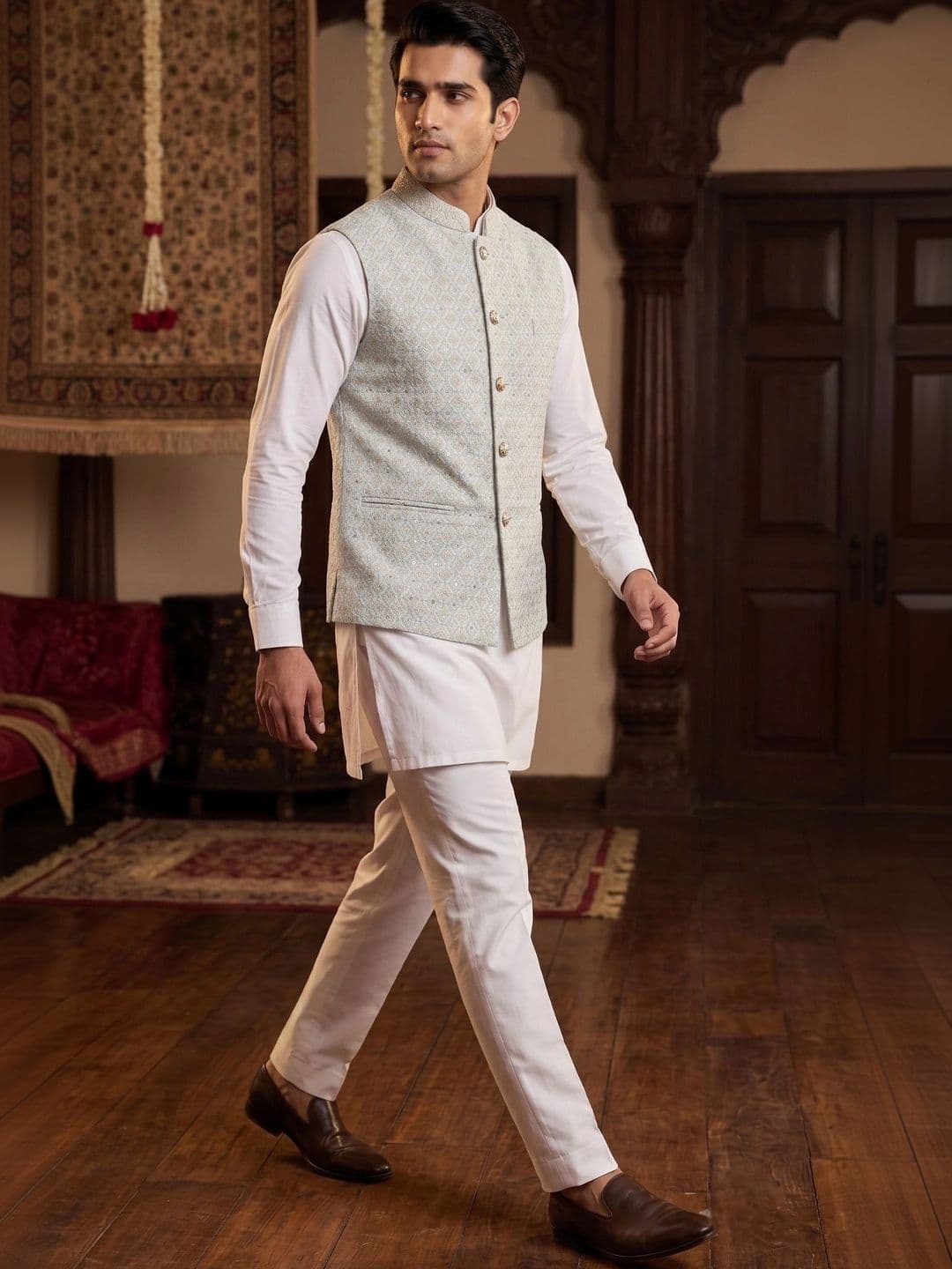 CHIRASVI Embroidered Mandarin Collar Nehru Jacket thumbnail 2