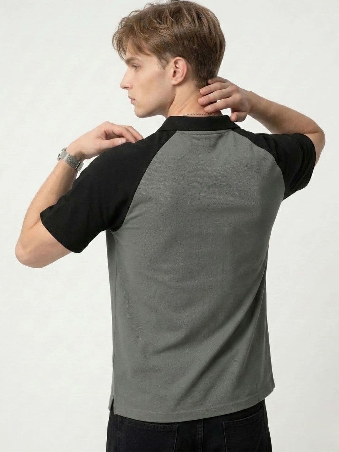 HERE&NOW Men Colourblocked Polo Collar T-shirt thumbnail 5