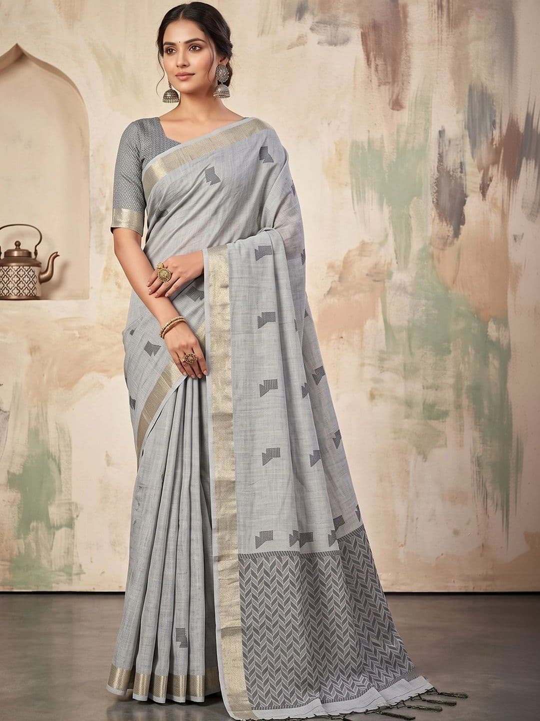 Dhaaga Ghar Woven Design Linen Blend Designer Saree - view 1
