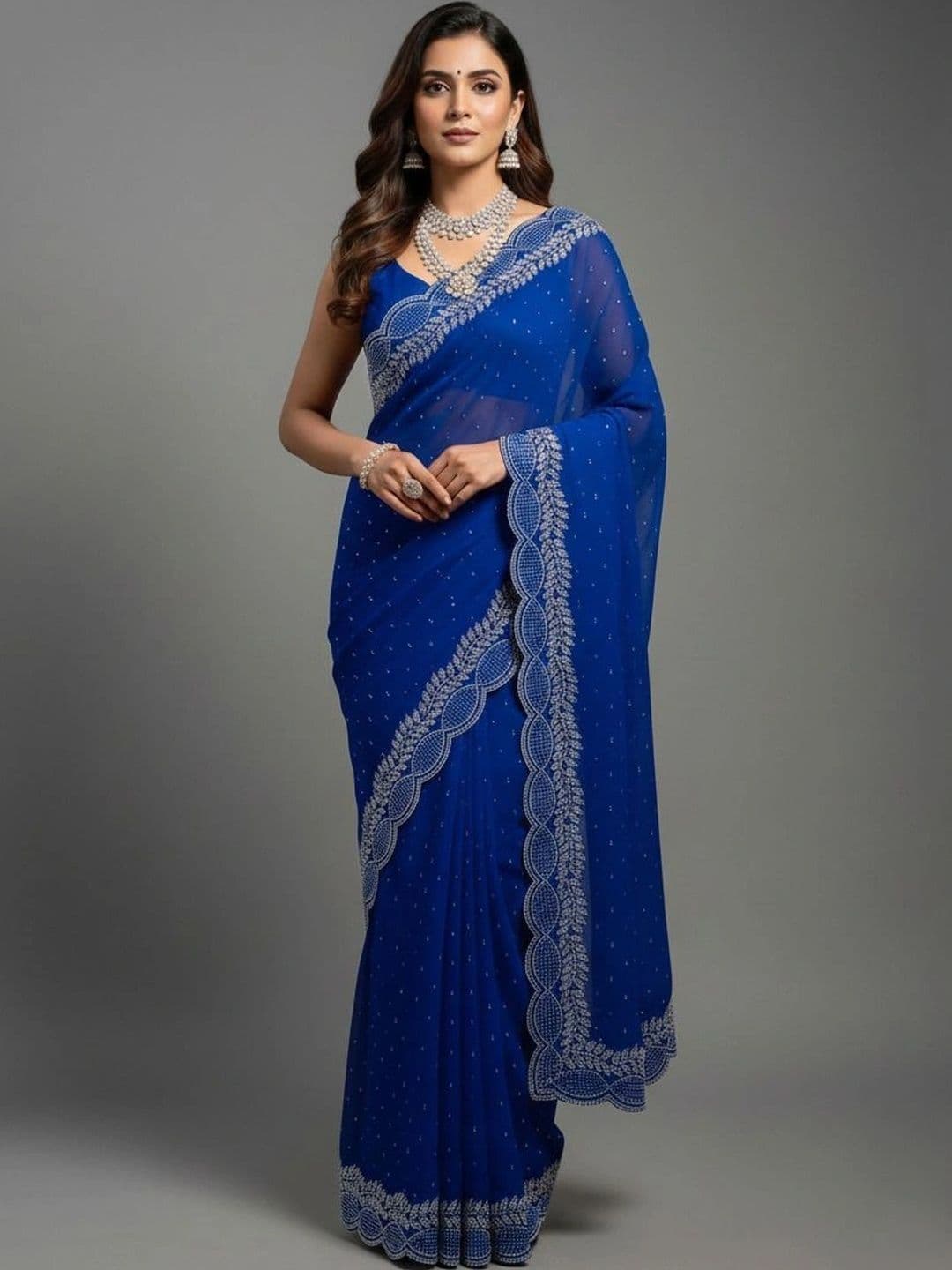 RENBRIZA Embroidered Poly Georgette Saree - view 1