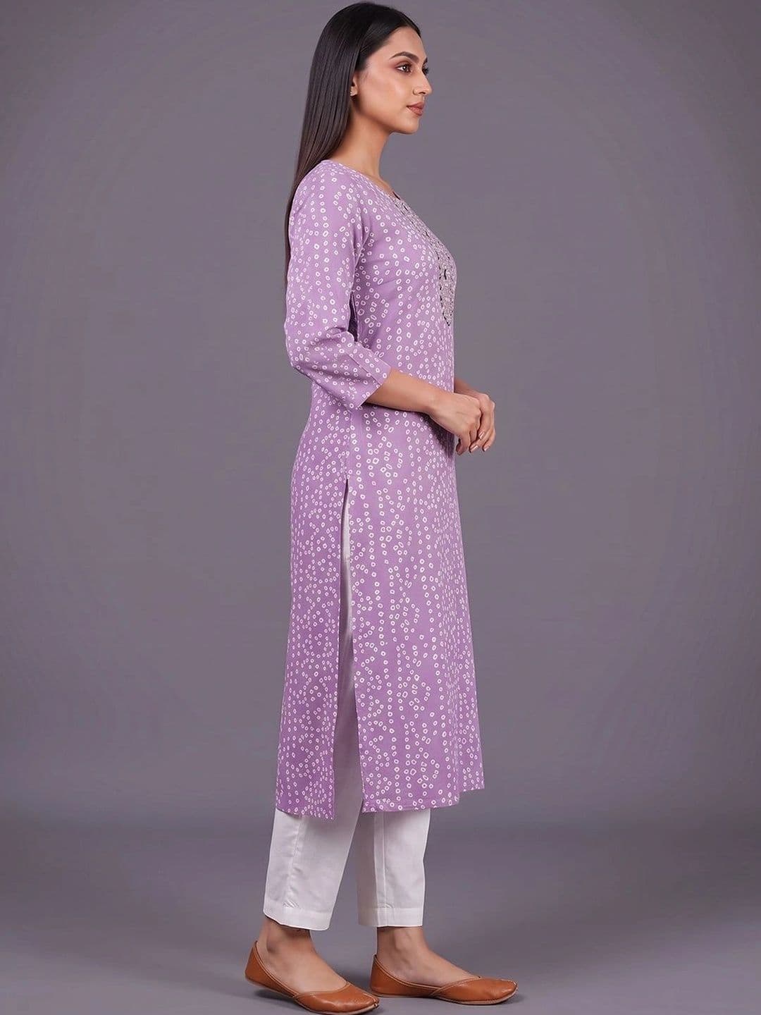 Navibhu Women Bandhani Printed Mirror Work Kurta thumbnail 7