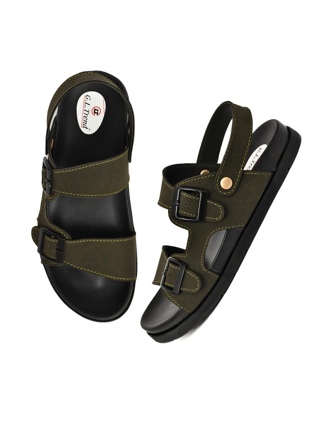 G L Trend Olive Leather Sandals thumbnail 4