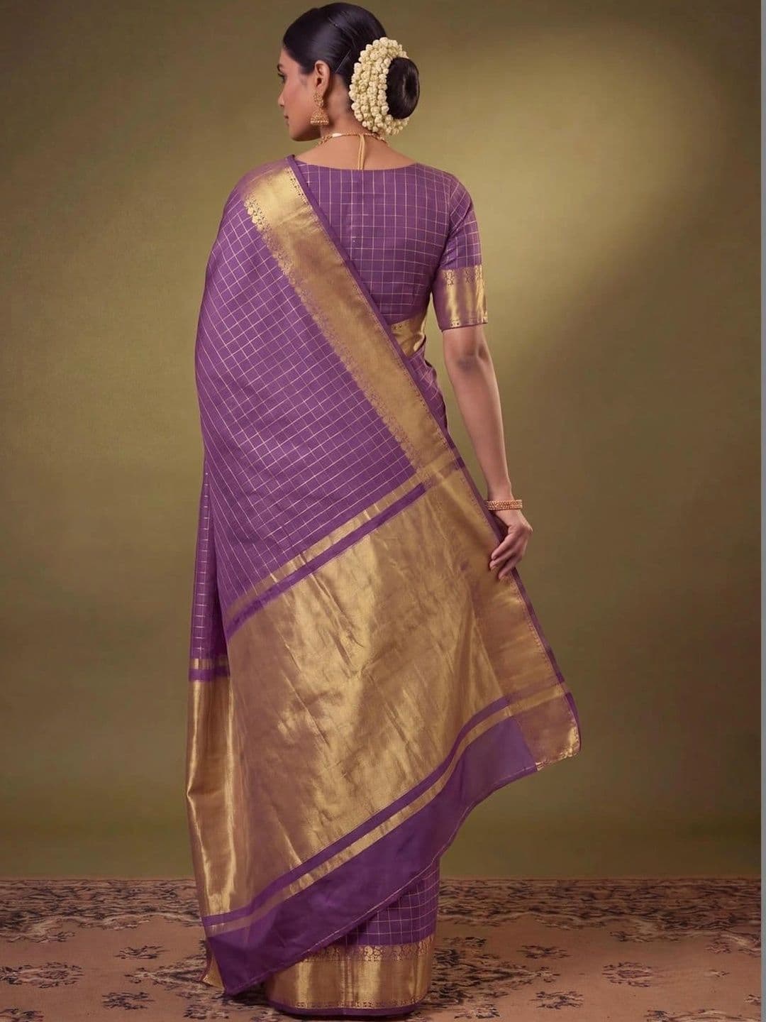 SAMANTHA Checked Zari Silk Blend Bomkai silk Saree thumbnail 6