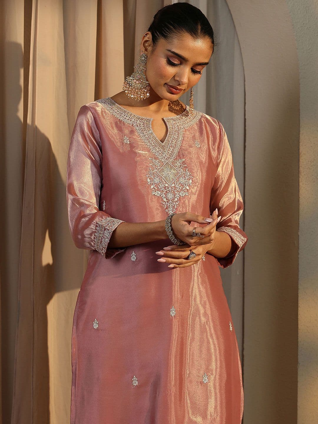 Libas Women Ethnic Motifs Embroidered Regular Thread Work Kurta with Trousers & With Dupatta thumbnail 3