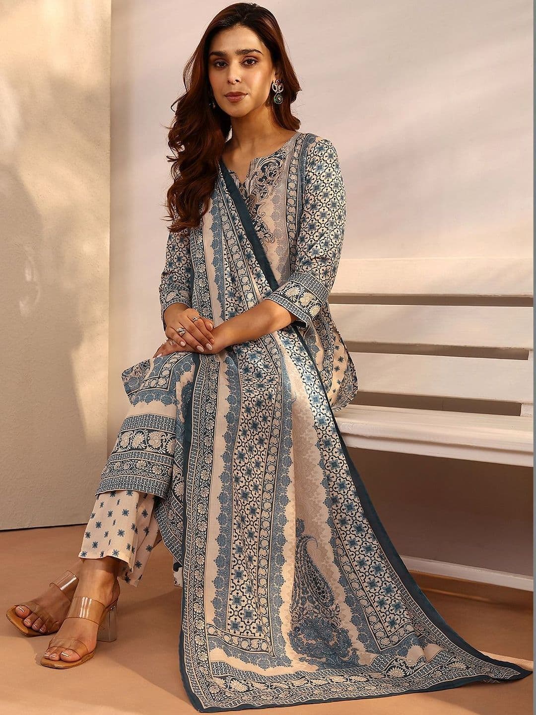 Libas Women Ethnic Motifs Printed Regular Kurta with Trousers & With Dupatta - view 1