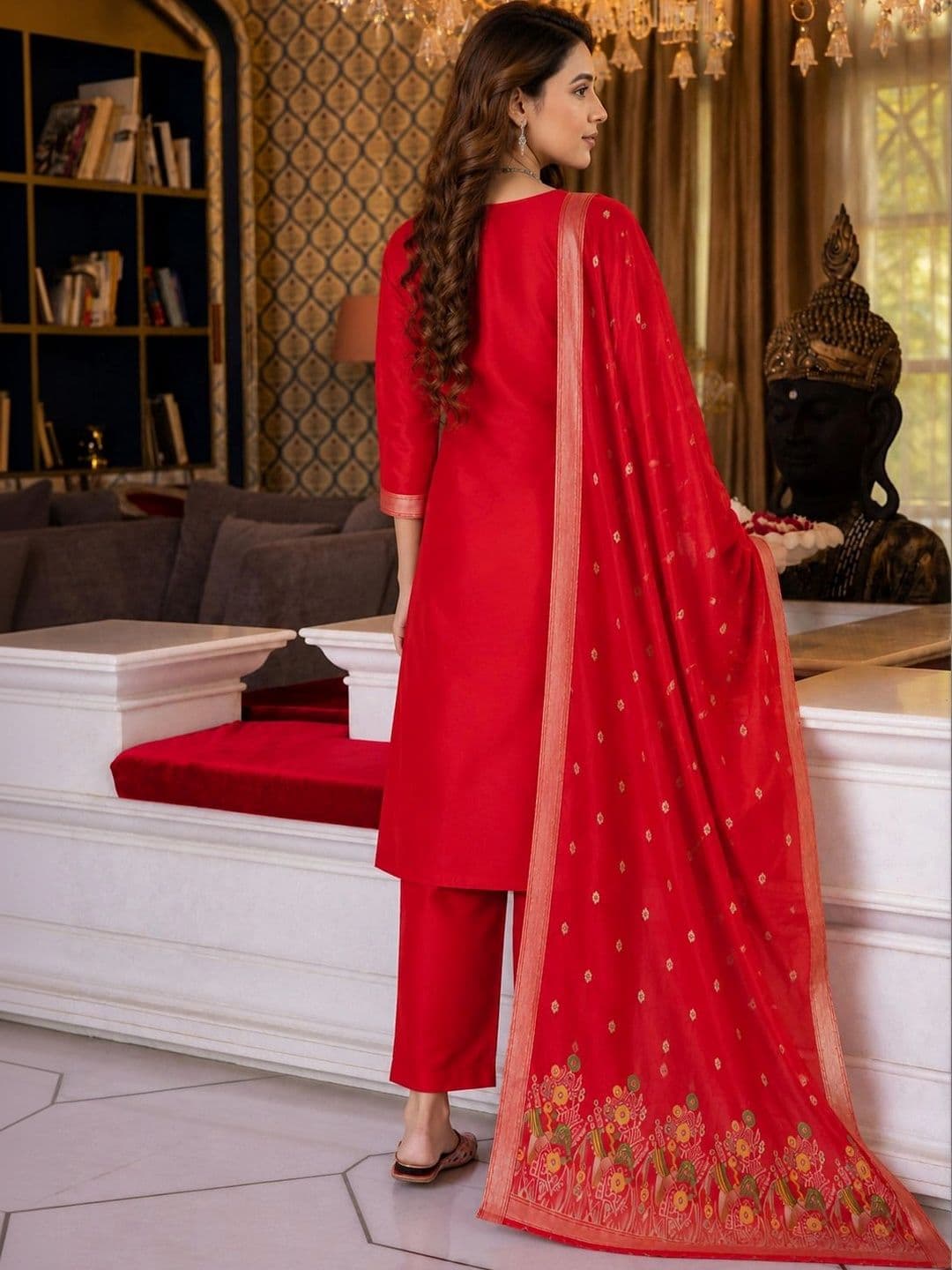 Veera Collection Women  Regular Thread Work Kurta with Trousers & With Dupatta thumbnail 4