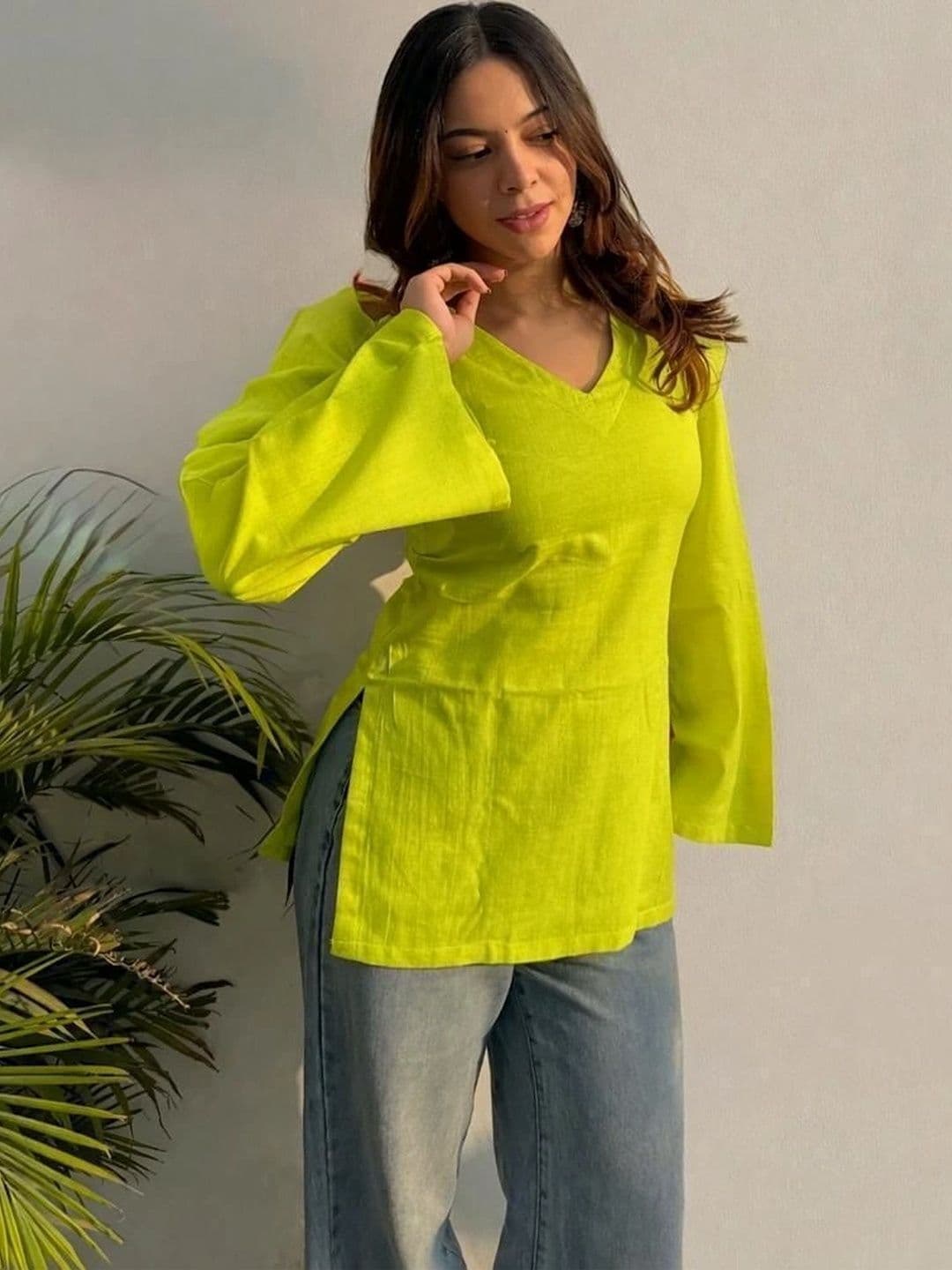 Sangria V-Neck Flared Sleeves Kurti - view 1