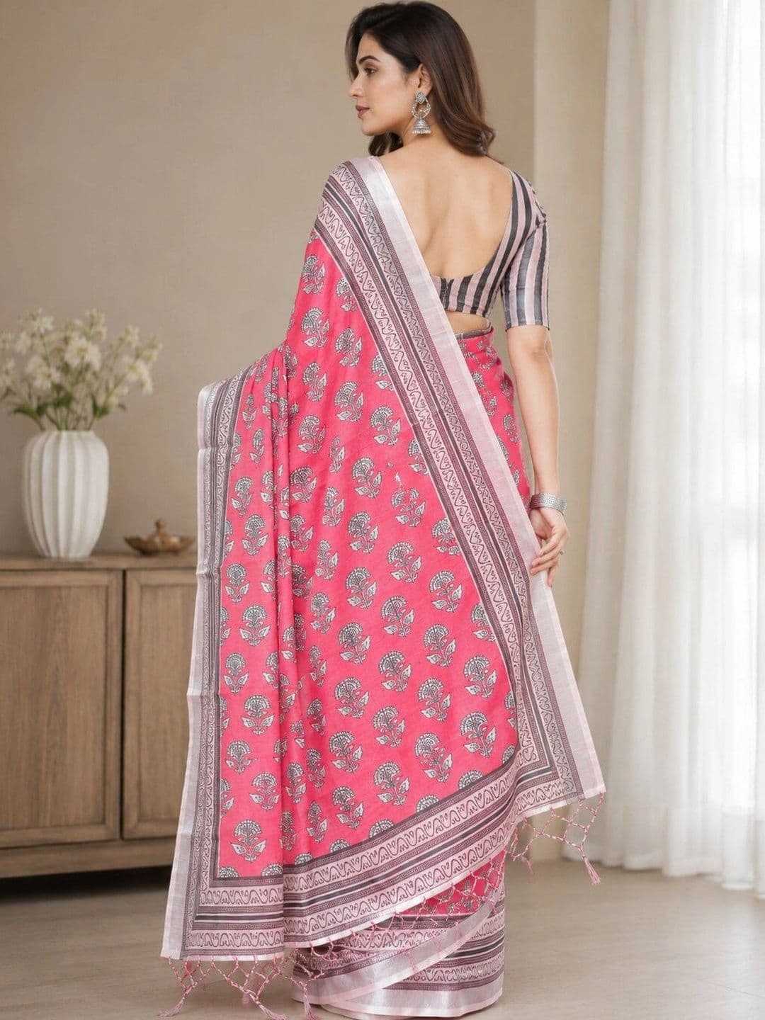 Moda Rapido Floral Linen Blend Bhagalpuri Saree thumbnail 4