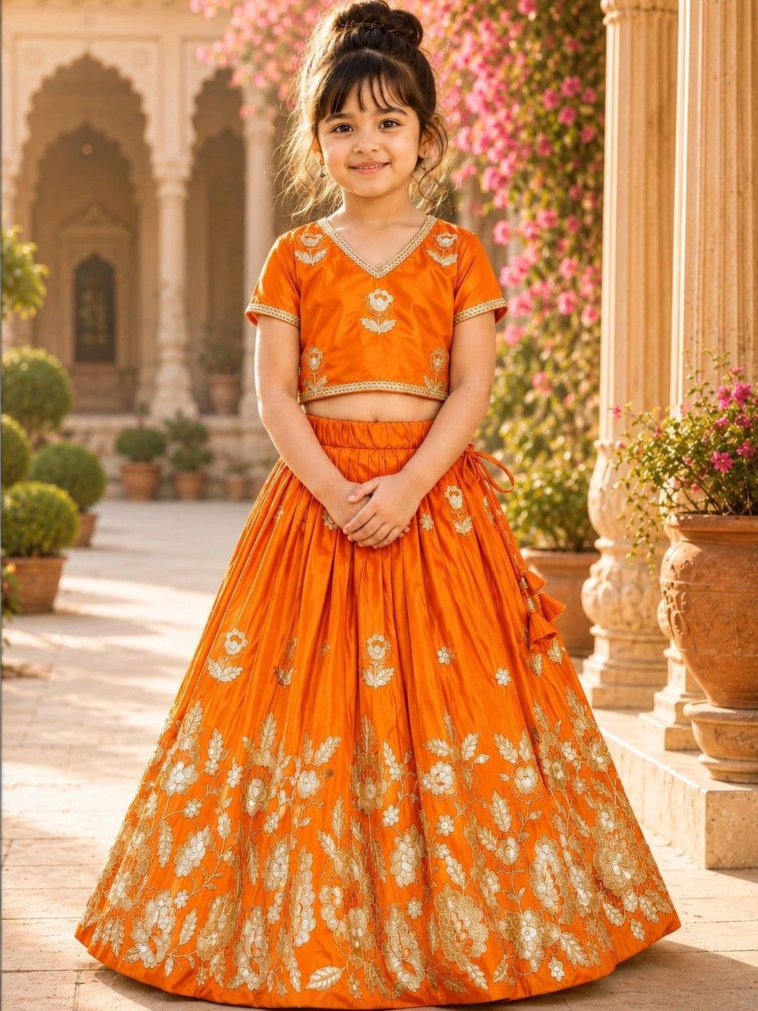 Sangria Girls Embroidered Thread Work Ready to Wear Lehenga & - view 1