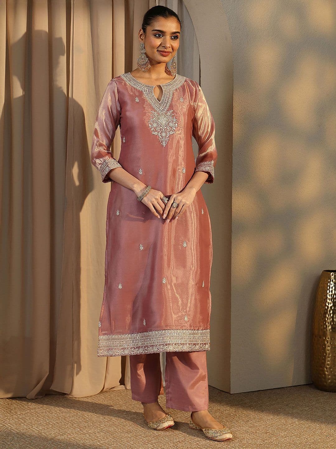 Libas Women Ethnic Motifs Embroidered Regular Thread Work Kurta with Trousers & With Dupatta thumbnail 5