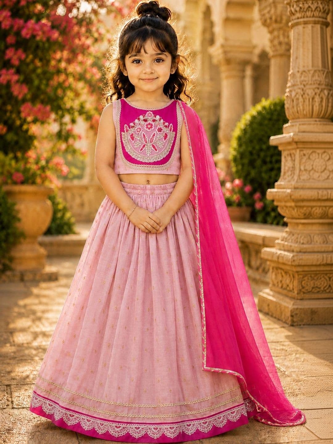 Sangria Girls Embroidered Sequinned Ready to Wear Lehenga & Blouse With Dupatta - view 1