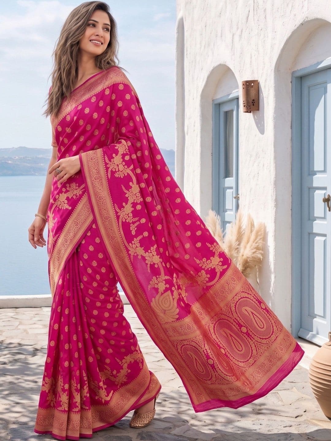 ROOP RADHIKA Woven Design Zari Silk Blend Designer Banarasi Saree thumbnail 5