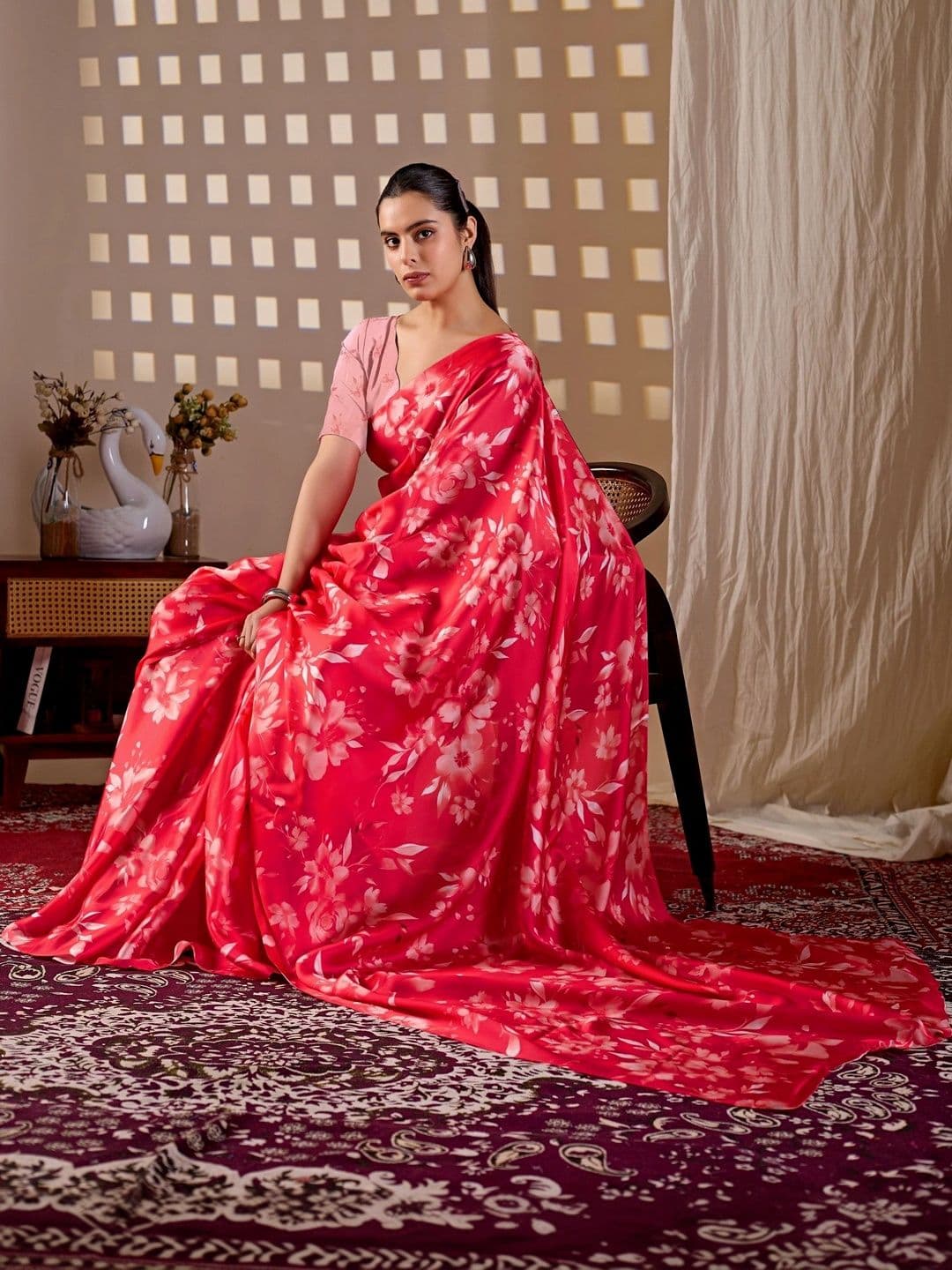 all about you Floral Satin Designer Saree thumbnail 7