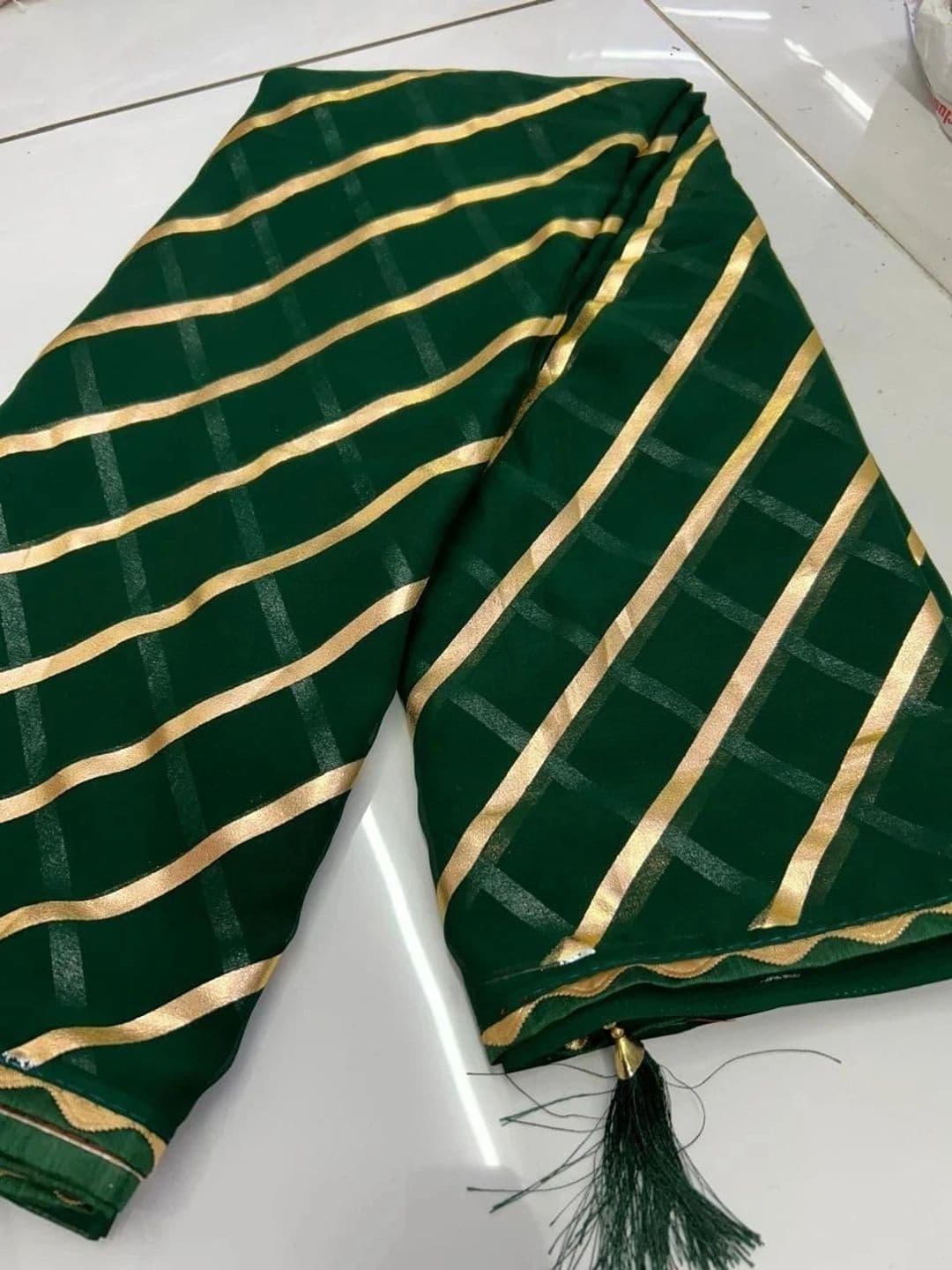 RENBRIZA Striped Zari Poly Georgette Saree thumbnail 3