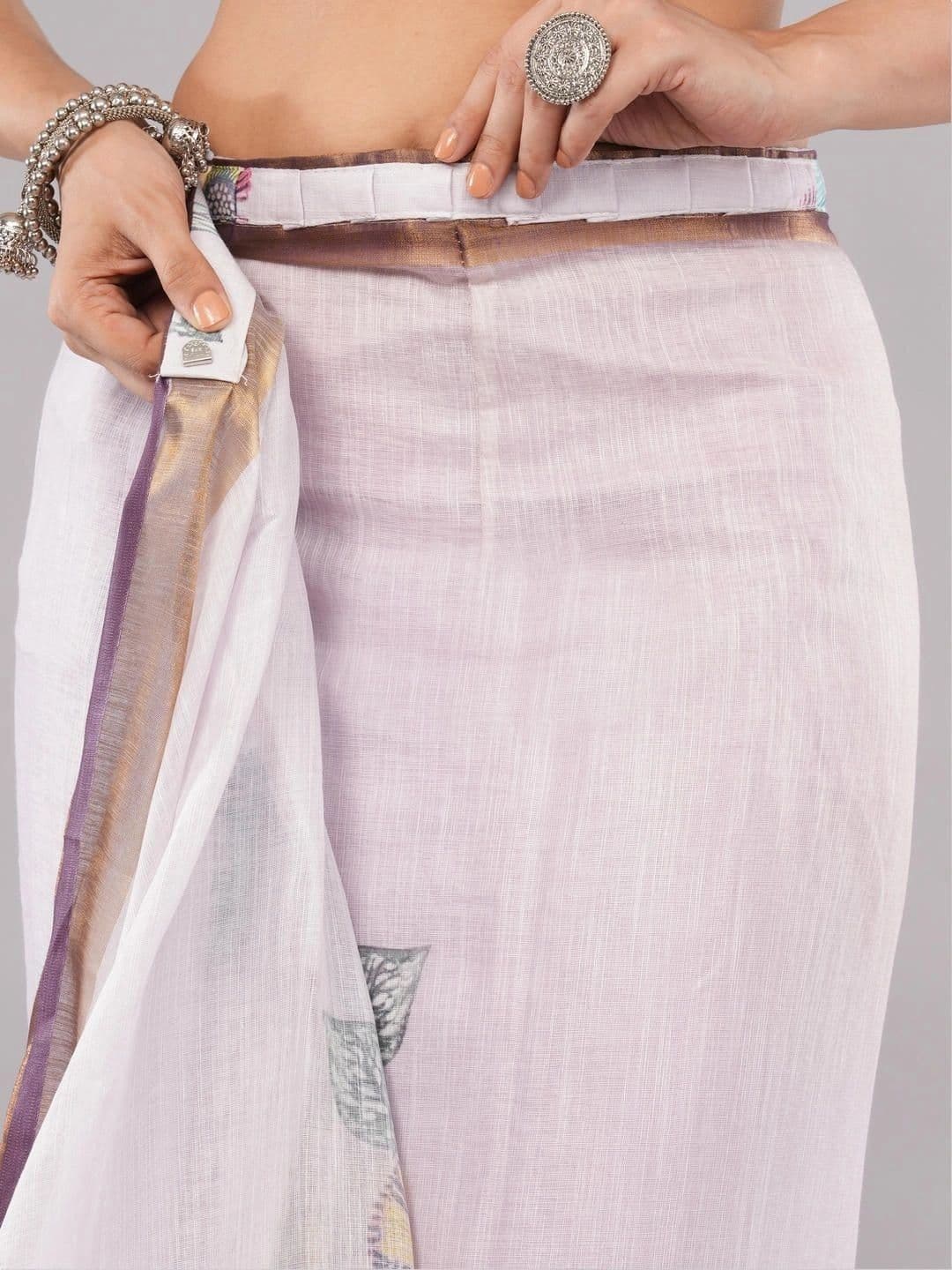 SAMANTHA Floral Zari Linen Blend Belted Saree thumbnail 7