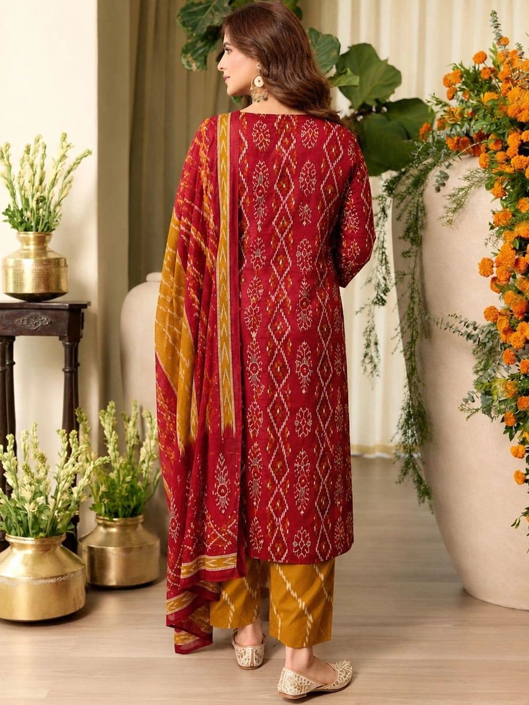 GoSriKi Women Ethnic Motifs Printed Regular Kurta with Trousers & With Dupatta thumbnail 4
