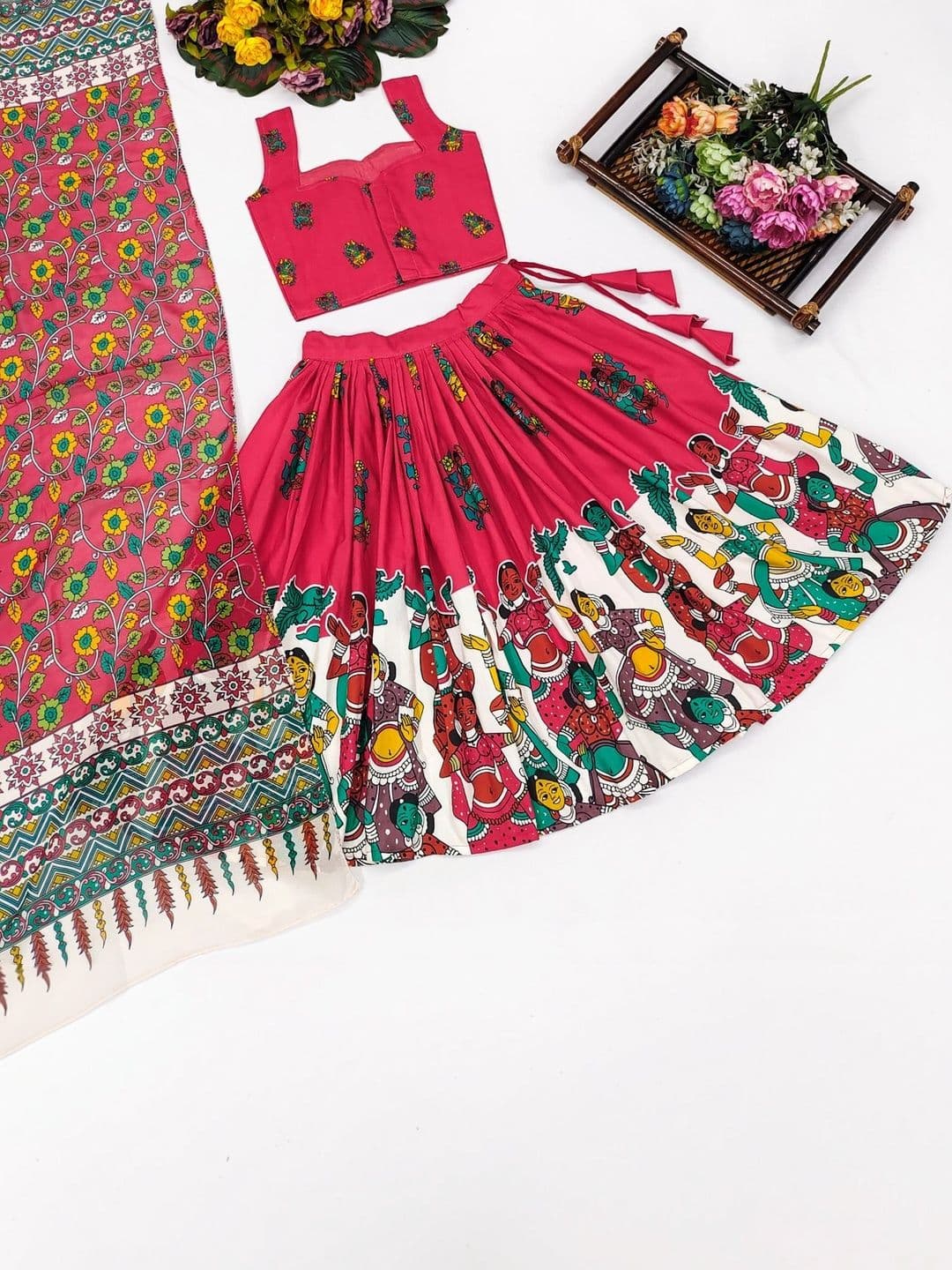 Sangria Girls Printed Kalamkari Ready to Wear Lehenga & Blouse With Dupatta thumbnail 4