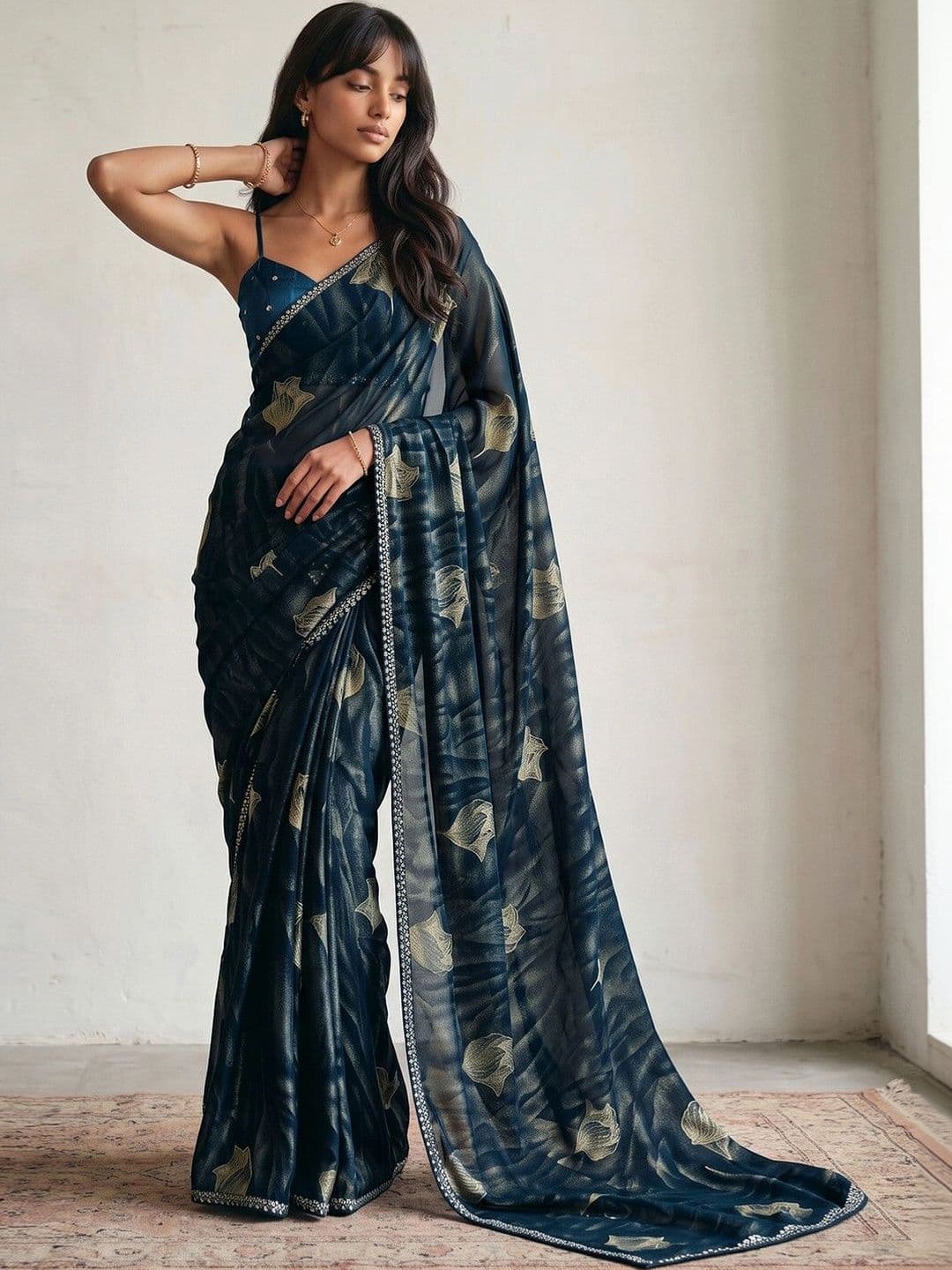 DRIP CHOWK Woven Design Zari Pure Georgette Saree thumbnail 2