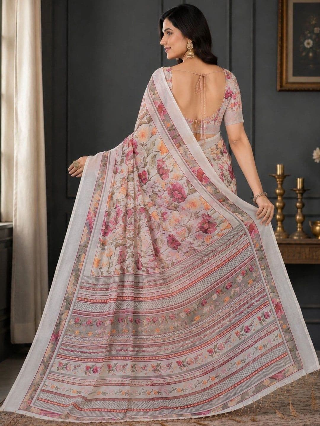 Moda Rapido Floral Linen Blend Bhagalpuri Saree thumbnail 2