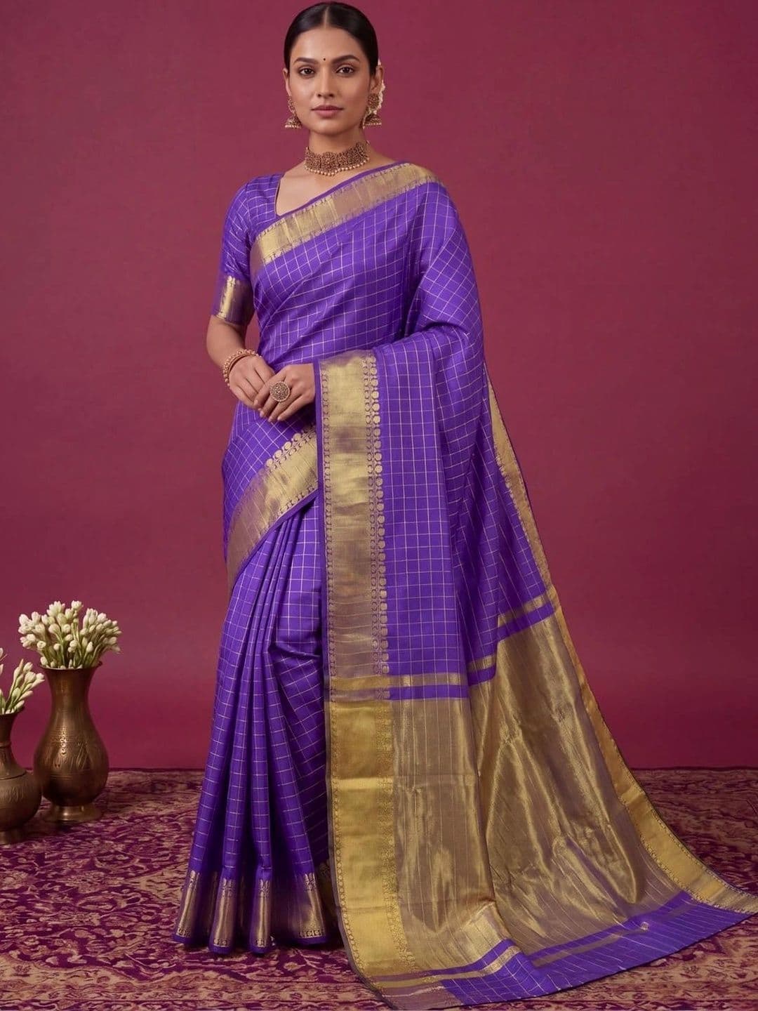 SAMANTHA Checked Zari Silk Blend Bomkai silk Saree - view 1