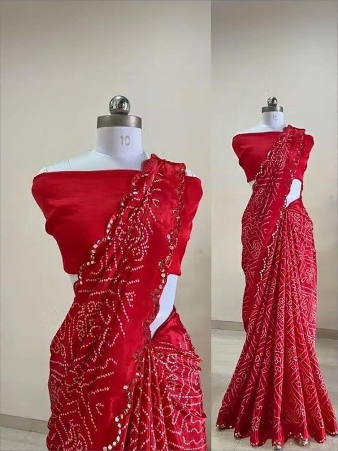 RENBRIZA Bandhani Mirror Work Poly Crepe Saree - view 1