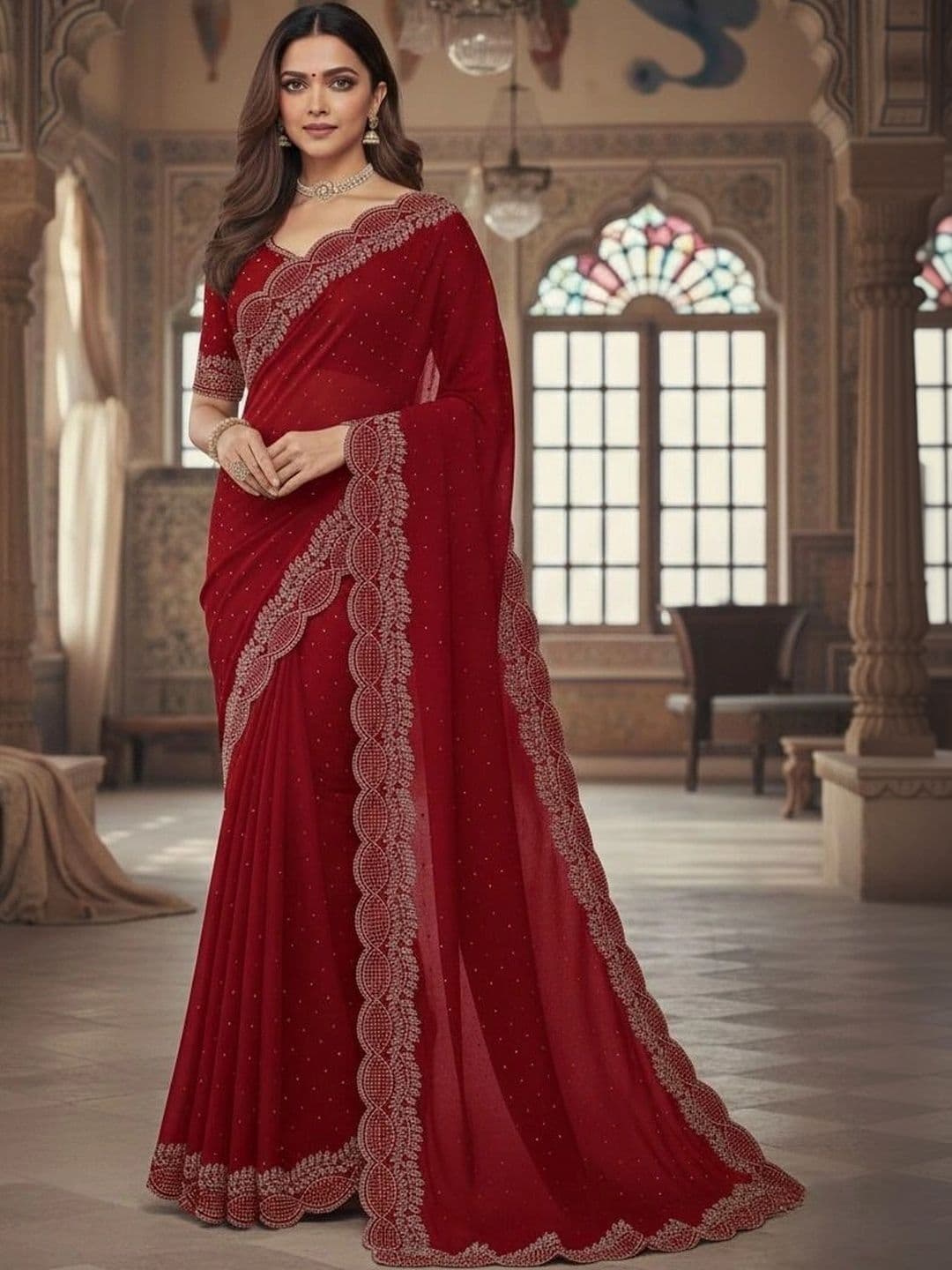 RENBRIZA Embroidered Poly Georgette Saree - view 1
