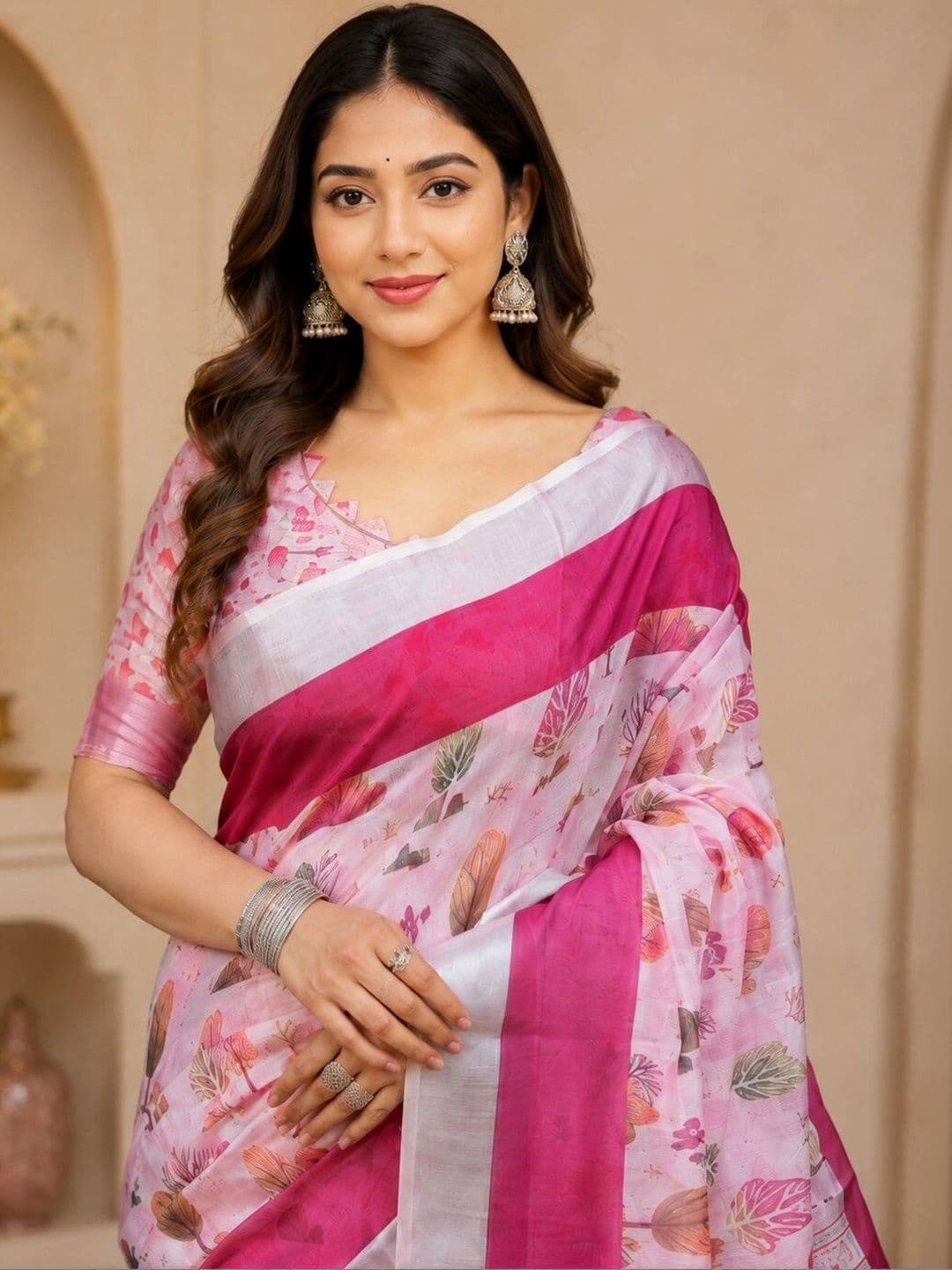 Moda Rapido Floral Linen Blend Bhagalpuri Saree thumbnail 4