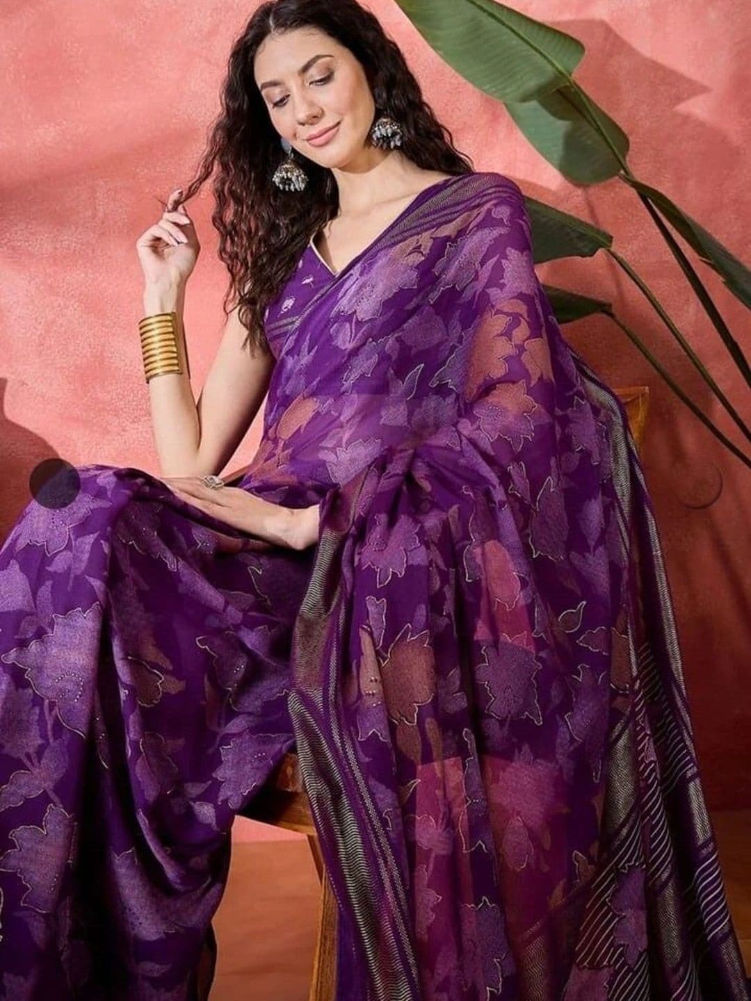 RENBRIZA Woven Design Zari Poly Georgette Saree - view 1
