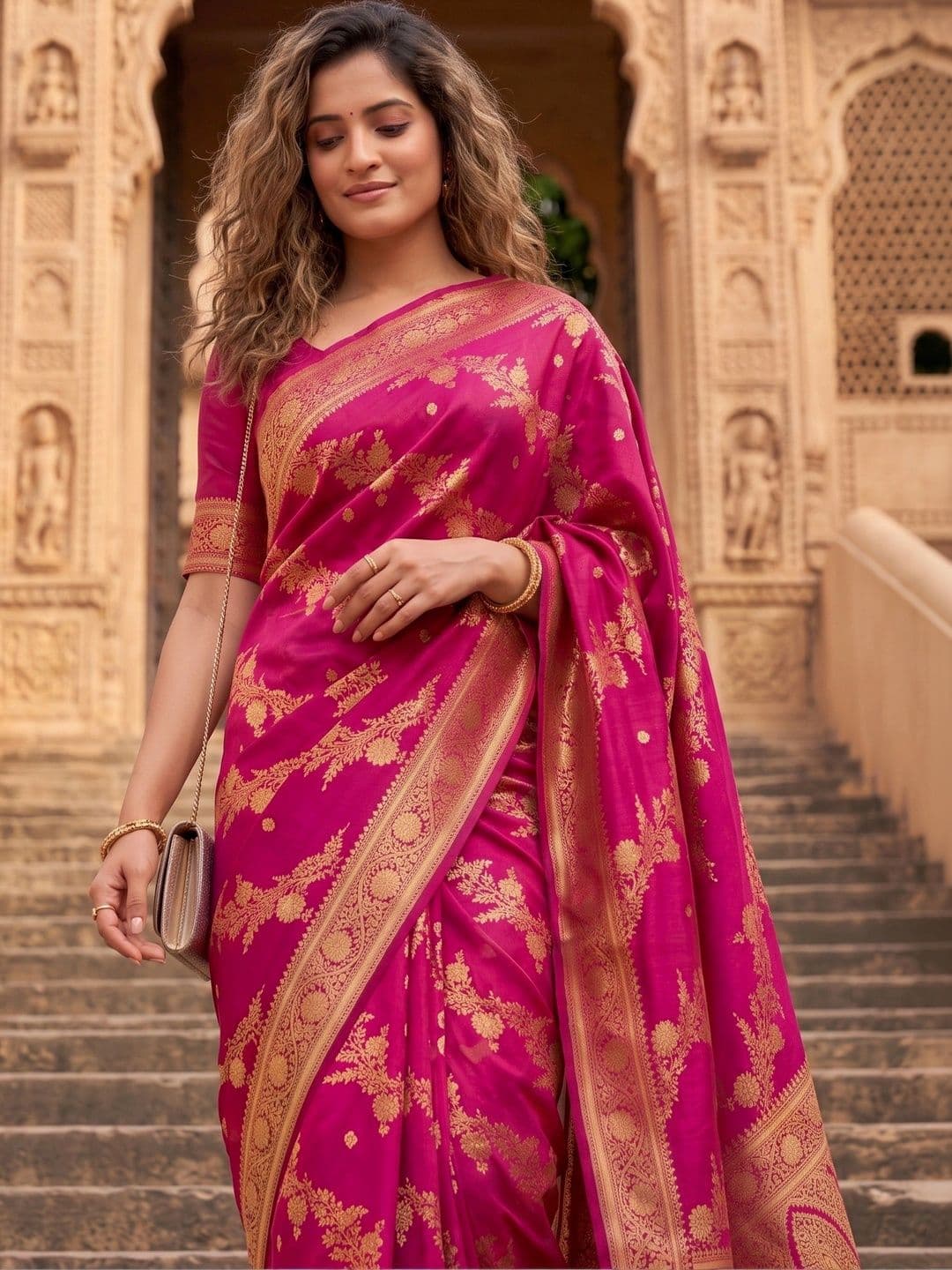 ROOP RADHIKA Woven Design Zari Silk Blend Designer Banarasi Saree thumbnail 2
