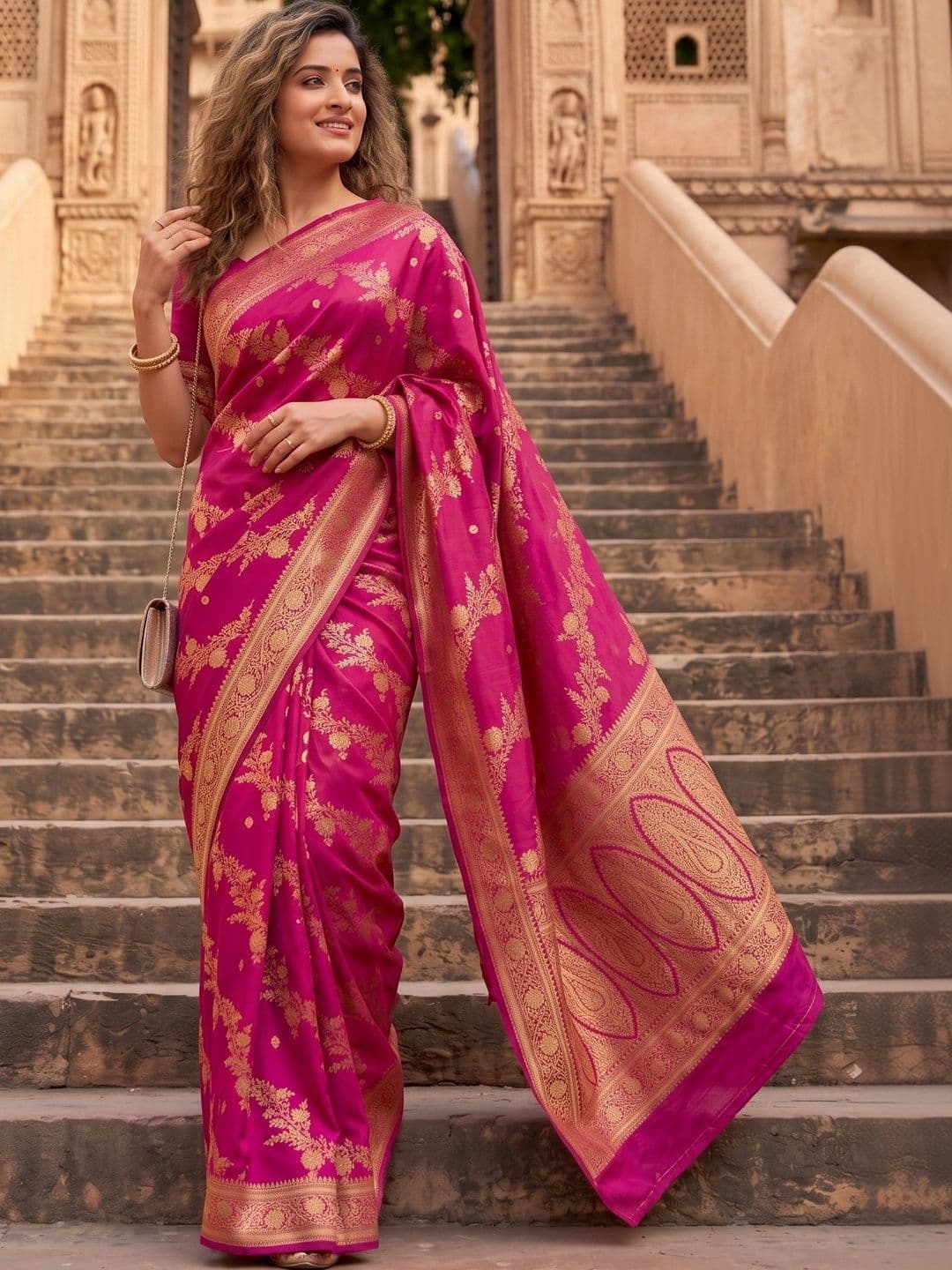 ROOP RADHIKA Woven Design Zari Silk Blend Designer Banarasi Saree thumbnail 3