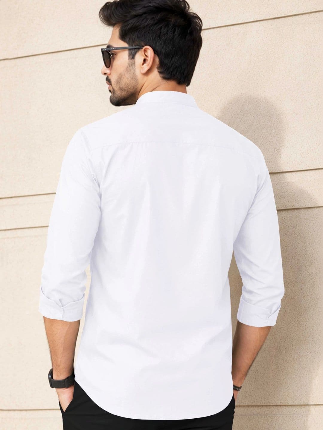 VeBNoR Men Standard Fit Solid Mandarin Collar Casual Shirt thumbnail 4