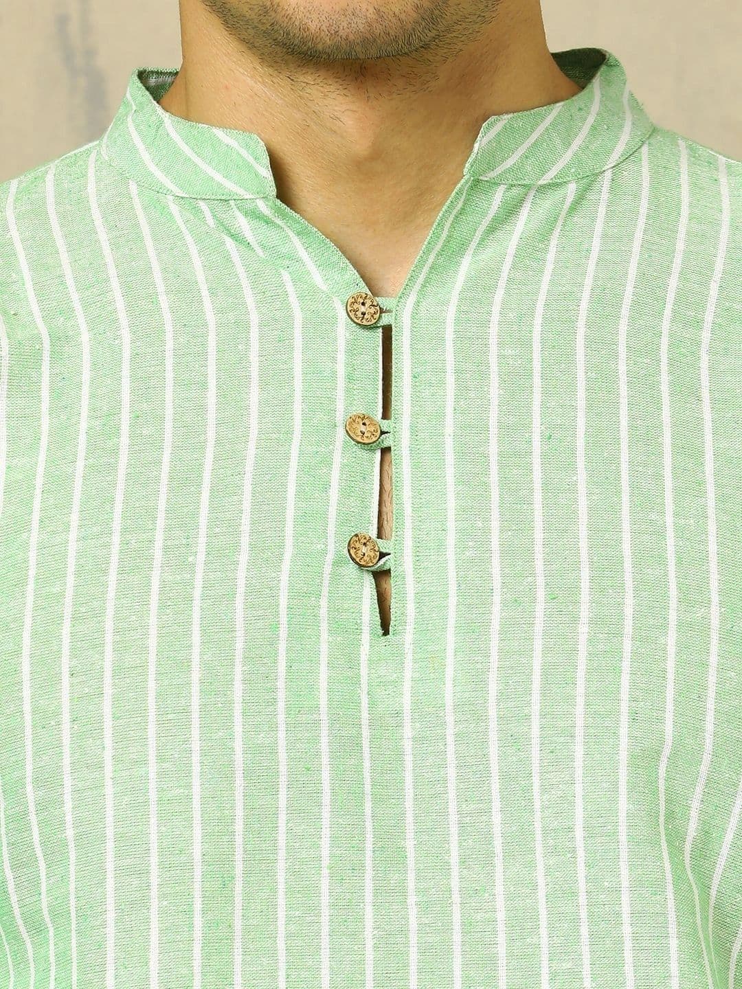 Navibhu Woven Design Striped Cotton Handloom Mandarin Collar Short Kurta thumbnail 3